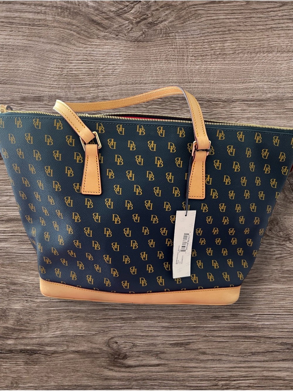 Dooney & Bourke Navy Tote with Tan Trim